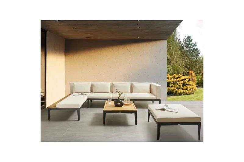 Loungegrupp med fotpall Beliani Bracciano 4-Sits Beige||Light wood||Black - Hagemøbler - Loungemøbler - Sofagruppe utendørs