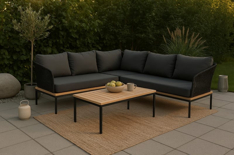 Andorra Hjørnesofa - Svart/Grå - Hagemøbler - Loungemøbler - Loungesett