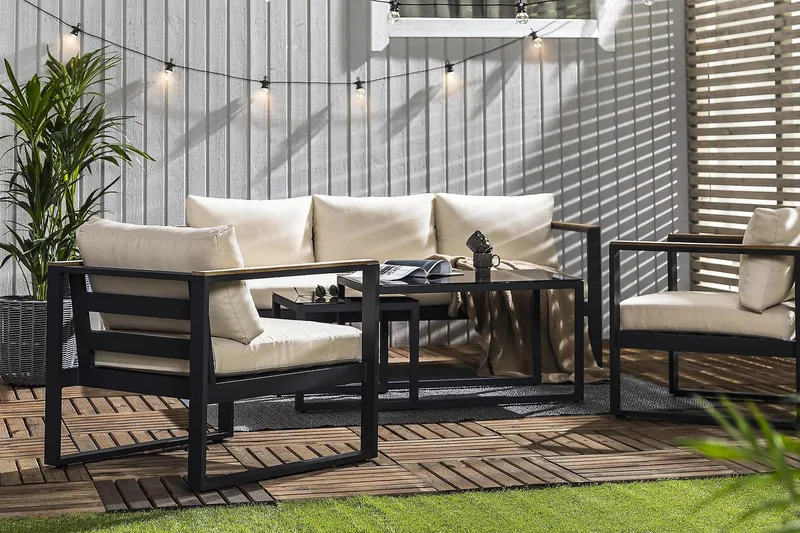 Aspvik Sofagruppe - Svart/Teak - Hagemøbler - Loungemøbler - Loungesett