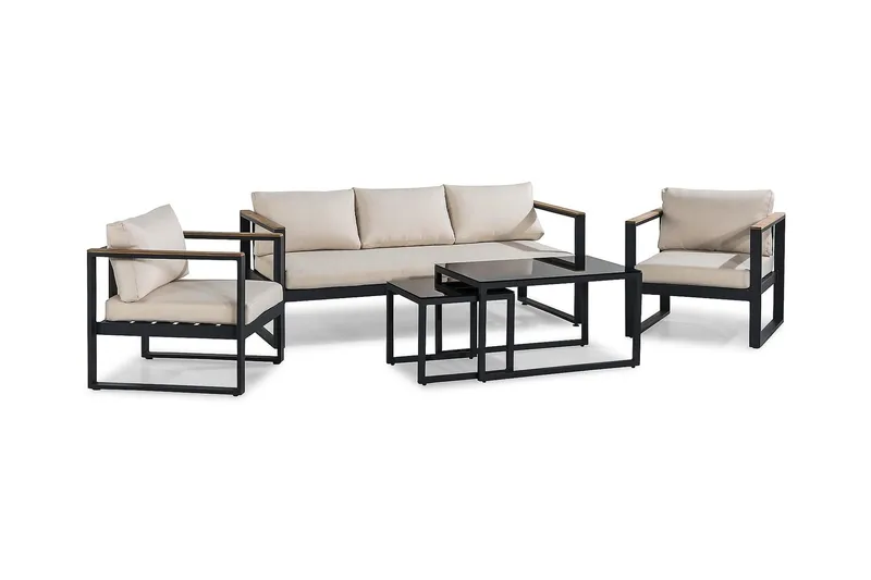 Aspvik Sofagruppe - Svart/Teak - Hagemøbler - Loungemøbler - Loungesett