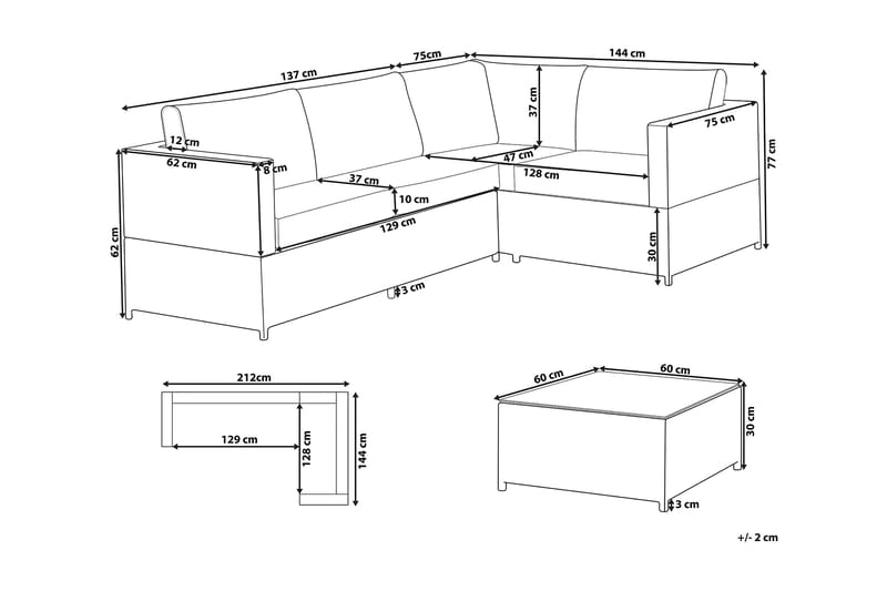 Avola Loungegruppe 212 cm - Grå - Verandamøbler - Sofagruppe utendørs - Loungesett