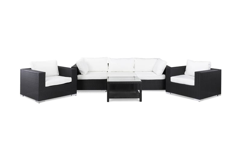 Bahamas Loungegrupp svart 4 - Kunstrotting - Verandamøbler - Sofagruppe utendørs - Loungesett