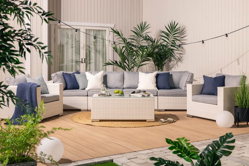 Bahamas Loungegruppe 2 Kunstrotting - Hvit - Verandamøbler - Sofagruppe utendørs - Loungesett