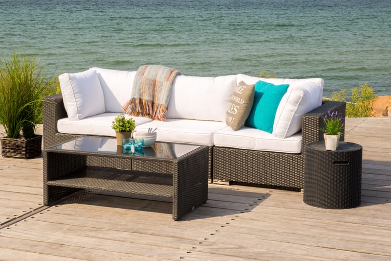 Bahamas Loungegruppe 3 Pers Bord m Hylle - Svart - Hage - Utemiljø - Veranda & terrasse - Verandamøbler