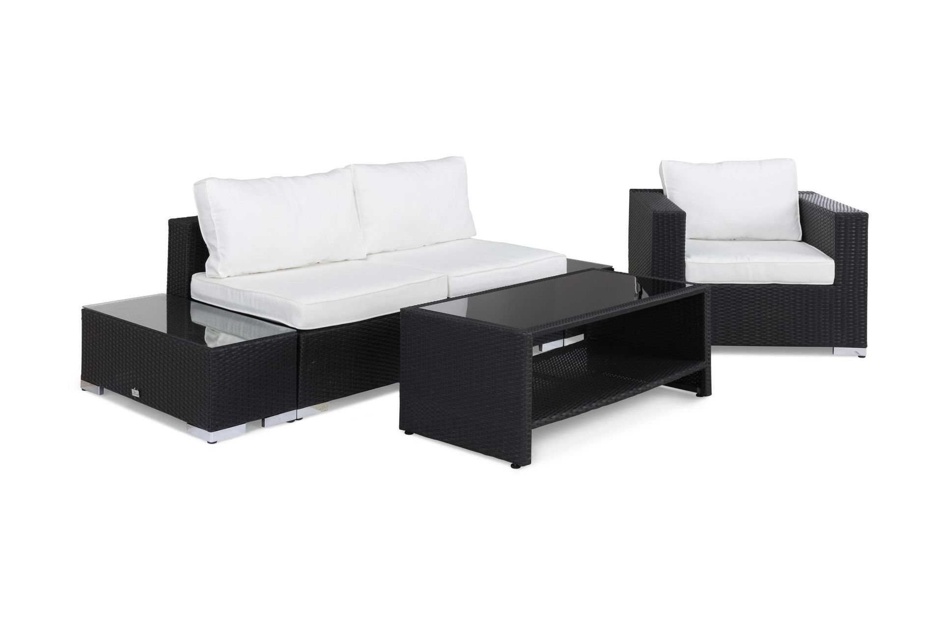 Bahamas Loungegruppe 3 Pers 1 Bord m Hylle - 2 Avslutning 1 Lenestol Svart - Hage - Utemiljø - Veranda & terrasse - Verandamøbler