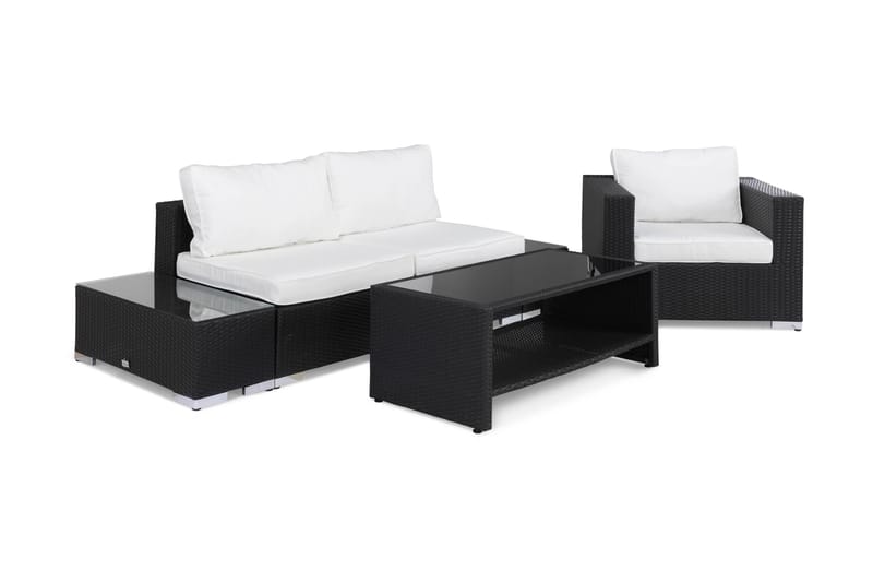 Bahamas Loungegruppe 3 Pers 1 Bord m Hylle - 2 Avslutning 1 Lenestol Svart - Hage - Utemiljø - Veranda & terrasse - Verandamøbler