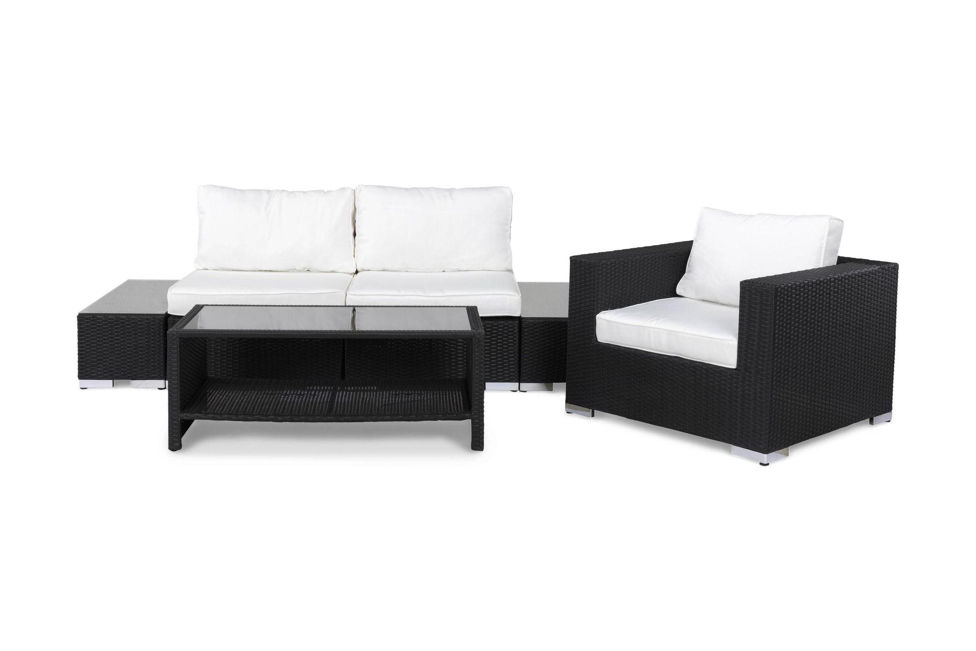 Bahamas Loungegruppe 3 Pers 1 Bord m Hylle - 2 Avslutning 1 Lenestol Svart - Hage - Utemiljø - Veranda & terrasse - Verandamøbler
