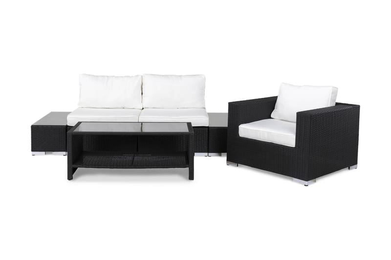 Bahamas Loungegruppe 3 Pers 1 Bord m Hylle - 2 Avslutning 1 Lenestol Svart - Hage - Utemiljø - Veranda & terrasse - Verandamøbler