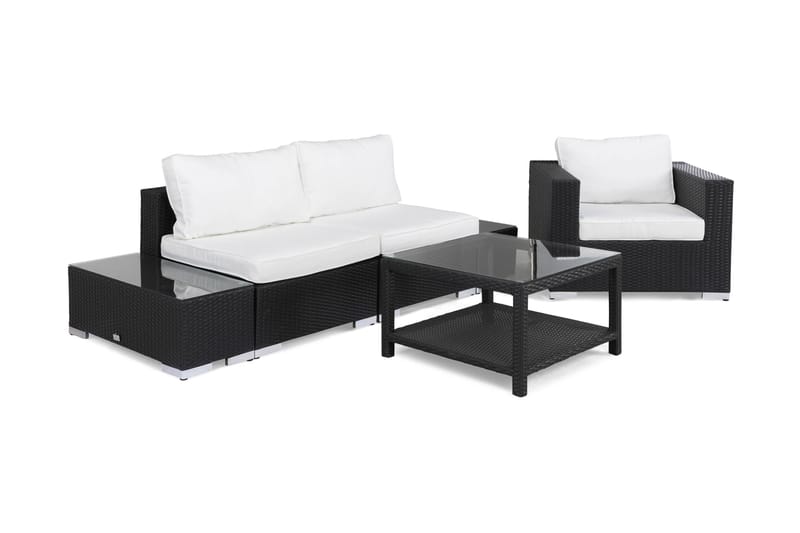 Bahamas Loungegruppe 3 Pers 1 Bord 75x75 - 2 Avslutning 1 Lenestol Svart - Verandamøbler - Sofagruppe utendørs - Loungesett