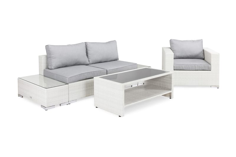 Bahamas Loungegruppe 3 Pers 1 Bord m Hylle - 2 Avslutninger 1 Lenestol Hvit - Hage - Utemiljø - Veranda & terrasse - Verandamøbler