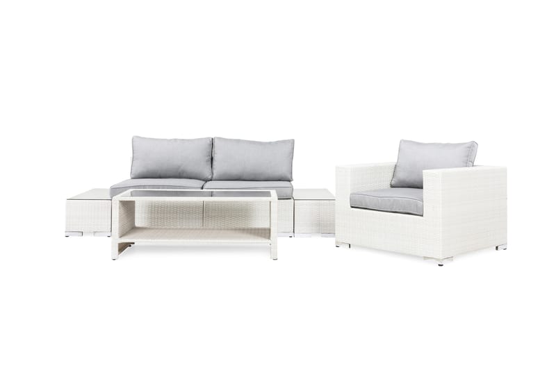 Bahamas Loungegruppe 3 Pers 1 Bord m Hylle - 2 Avslutninger 1 Lenestol Hvit - Hage - Utemiljø - Veranda & terrasse - Verandamøbler