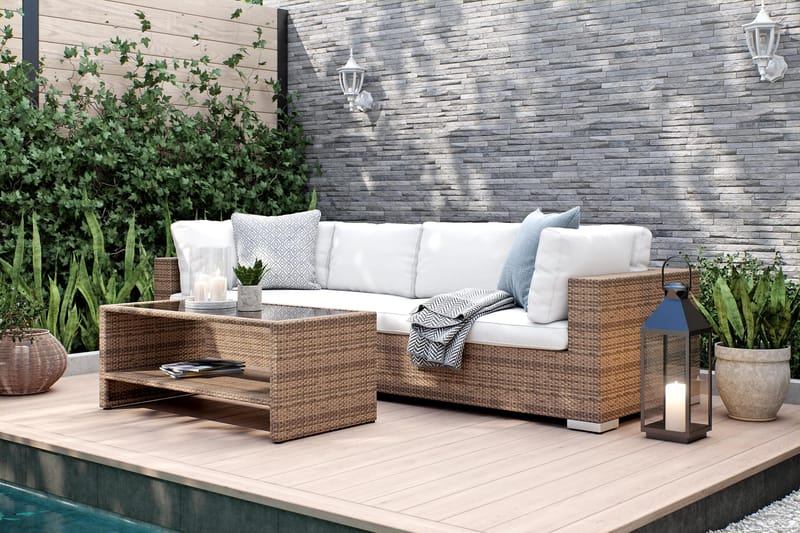 Bahamas Loungegruppe 4-seter Bord m Hylle - Sand - Hage - Utemiljø - Veranda & terrasse - Verandamøbler