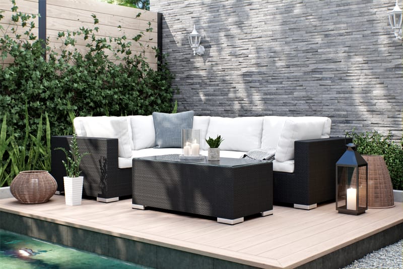 Bahamas Loungegruppe 4 Pers Bord - Svart - Verandamøbler - Sofagruppe utendørs - Loungesett