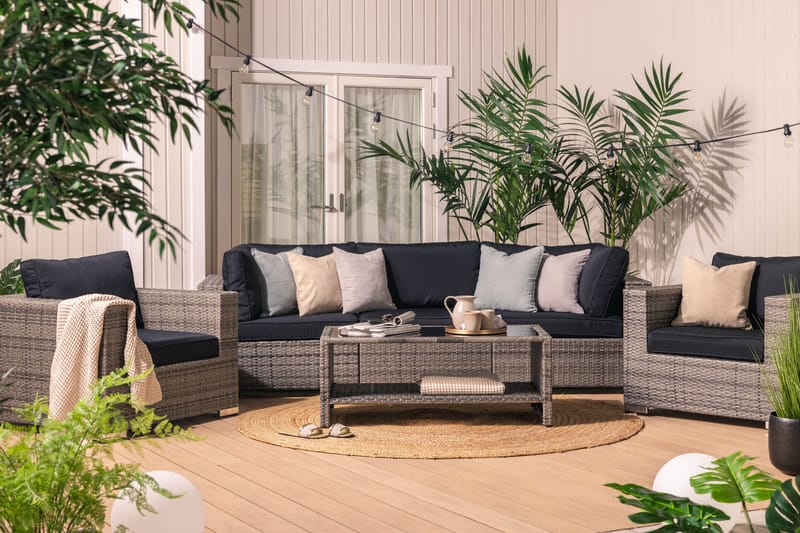 Bahamas Loungegruppe 5-seter 1 Bord m Hylle - 2 Lenestoler Grå - Hage - Utemiljø - Veranda & terrasse - Verandamøbler
