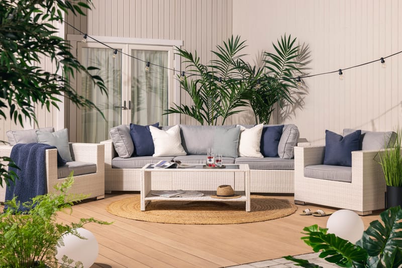 Bahamas Loungegruppe 5-seter 1 Bord m Hylle - 2 Lenestoler Hvit - Hage - Utemiljø - Veranda & terrasse - Verandamøbler