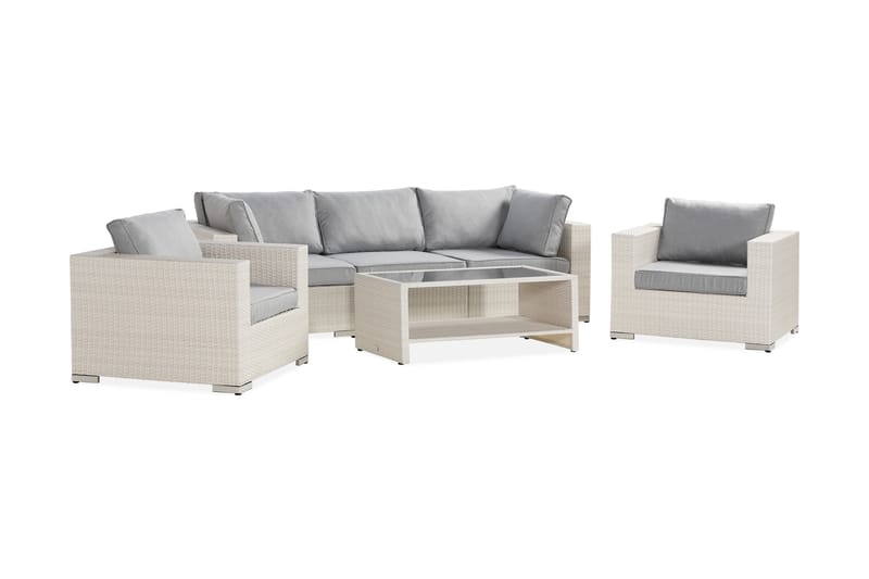 Bahamas Loungegruppe 5-seter 1 Bord m Hylle - 2 Lenestoler Hvit - Hage - Utemiljø - Veranda & terrasse - Verandamøbler