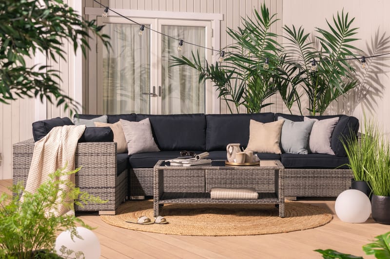 Bahamas Loungegruppe 5-seter Bord m Hylle - Grå - Hage - Utemiljø - Veranda & terrasse - Verandamøbler