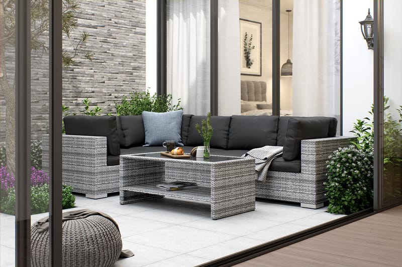 Bahamas Loungegruppe 5-seter Bord m Hylle - Grå - Hage - Utemiljø - Veranda & terrasse - Verandamøbler
