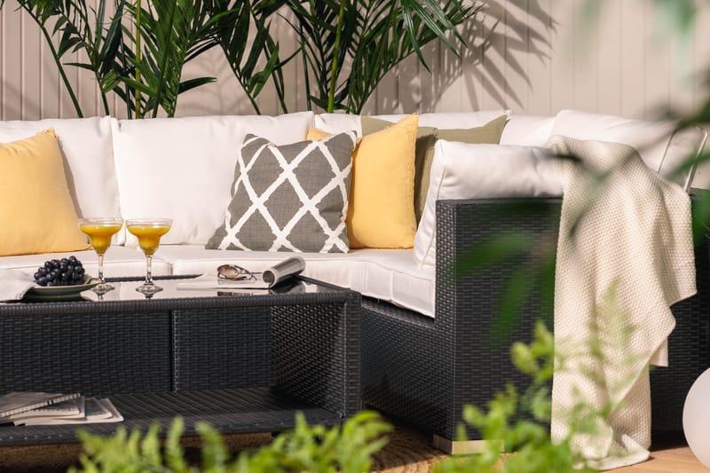 Bahamas Loungegruppe 5 Pers Bord m Hylle - Svart - Verandamøbler - Sofagruppe utendørs - Loungesett