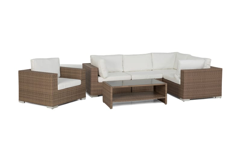 Bahamas Loungegruppe 5 Pers Bord m Hylle - Lenestol Sand - Hage - Utemiljø - Veranda & terrasse - Verandamøbler