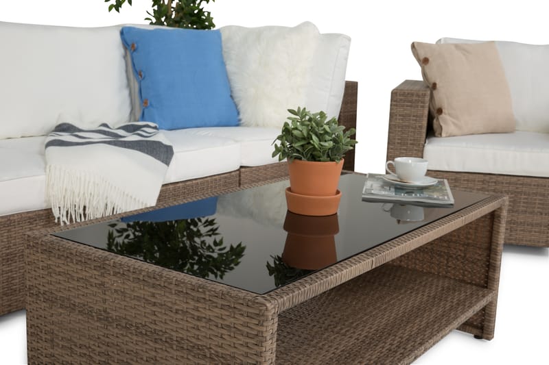 Bahamas Loungegruppe 5 Pers Bord m Hylle - Lenestol Sand - Verandamøbler - Sofagruppe utendørs - Loungesett