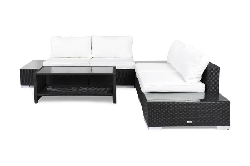 Bahamas Loungegruppe 5 Pers 1 Bord m Hylle - 1 Divan 2 Avslutninger Svart - Hage - Utemiljø - Veranda & terrasse - Verandamøbler