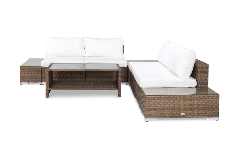 Bahamas Loungegruppe 5 Pers 1 Bord m Hylle - 1 Divan 2 Avslutninger Sand - Hage - Utemiljø - Veranda & terrasse - Verandamøbler