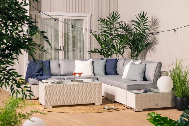 Bahamas Loungegruppe 5 Pers 1 Bord - 2 Avslutninger Hvit - Hage - Utemiljø - Veranda & terrasse - Verandamøbler