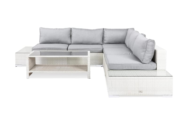 Bahamas Loungegruppe 5 Pers 1 Bord m Hylle - 2 Avslutninger Hvit - Hage - Utemiljø - Veranda & terrasse - Verandamøbler
