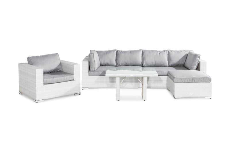 Bahamas Loungegruppe 6-seter - Hvit Bord Lenestol Divan - Hage - Utemiljø - Veranda & terrasse - Verandamøbler