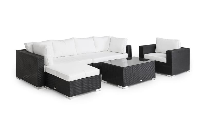 Bahamas Loungegruppe 6 Pers Bord - Divan Lenestol Svart - Verandamøbler - Sofagruppe utendørs - Loungesett