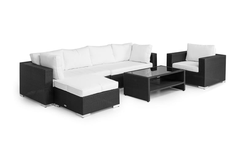 Bahamas Loungegruppe 6 Pers Bord m Hylle - Divan Lenestol Svart - Hage - Utemiljø - Veranda & terrasse - Verandamøbler