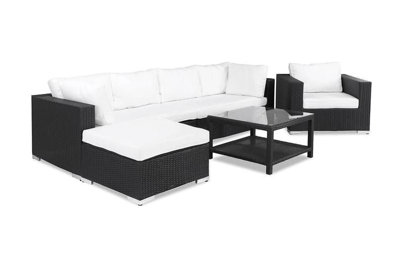 Bahamas Loungegruppe 6 Pers Bord m Hylle - Divan Lenestol Svart - Hage - Utemiljø - Veranda & terrasse - Verandamøbler