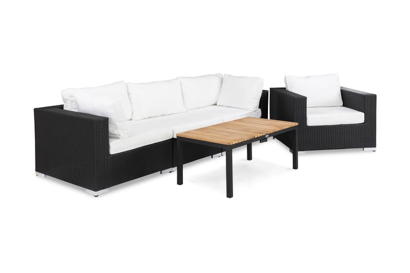 Bahamas Loungegruppe Svart 4 - Kunstrotting - Verandamøbler - Sofagruppe utendørs - Loungesett