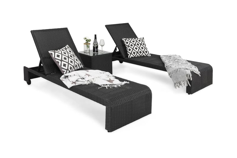 Bahamas Solsengsett Svart - inkl Sidebord - Verandamøbler - Sofagruppe utendørs - Loungesett