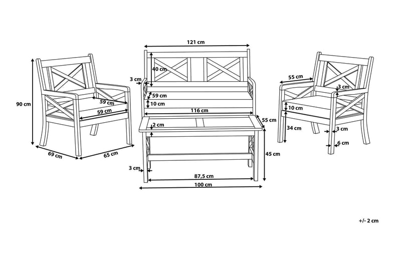 Baltic Loungegruppe 100 cm - Hvit - Hagemøbler - Loungemøbler - Loungesett