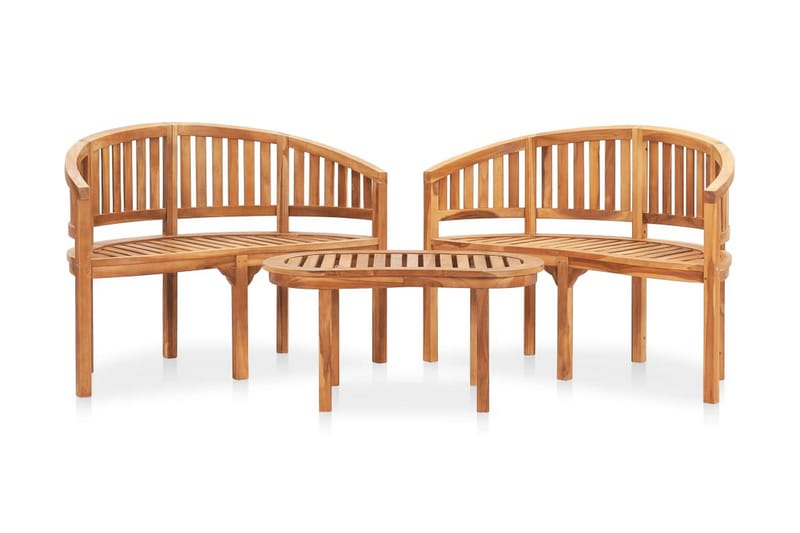 Bananformet hagesofagruppe 3 deler heltre teak - Brun - Hagemøbler - Loungemøbler - Loungesett