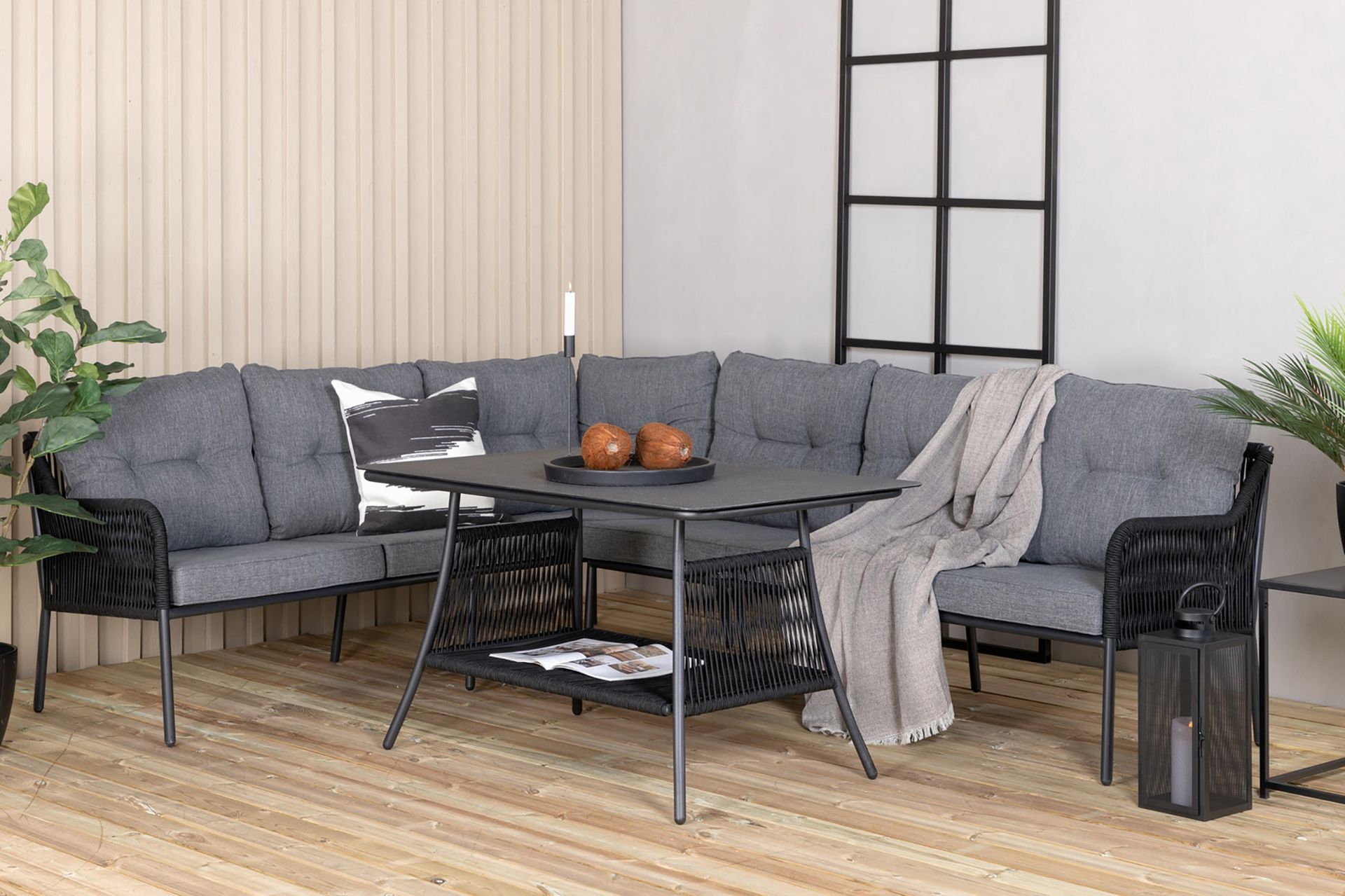 Berlin Hjørneloungegruppe Svart/Grå - Venture Home - Hagemøbler - Loungemøbler - Loungesett