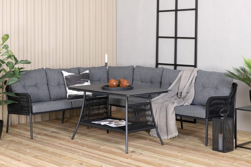 Berlin Hjørneloungegruppe Svart/Grå - Venture Home - Hagemøbler - Loungemøbler - Loungesett
