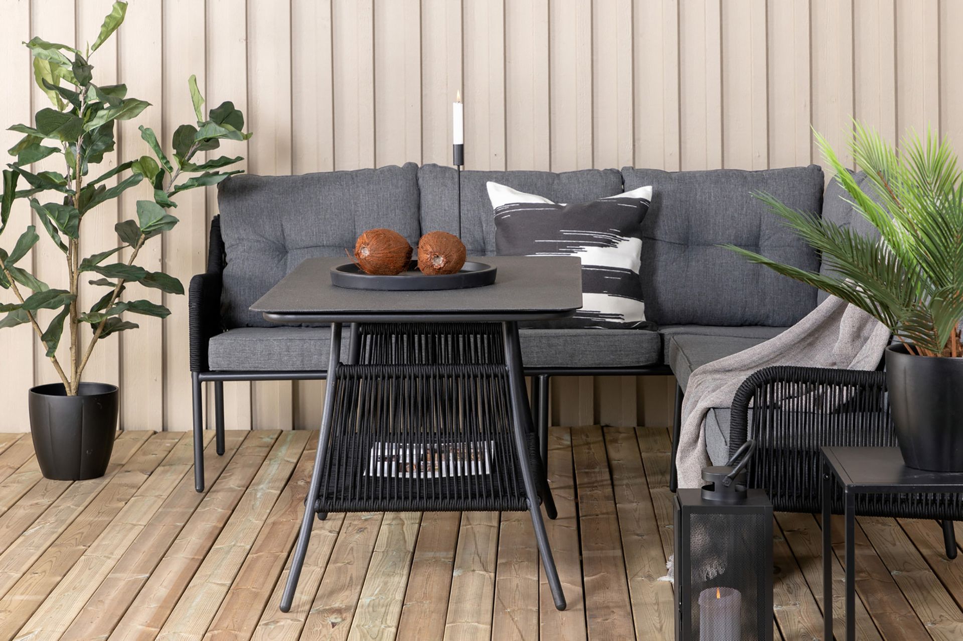 Berlin Hjørneloungegruppe Svart/Grå - Venture Home - Hagemøbler - Loungemøbler - Loungesett