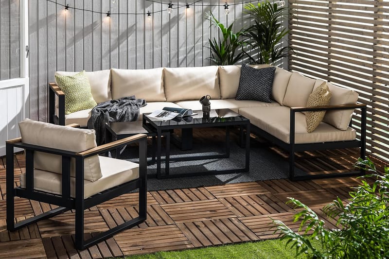 Bullerö Loungegruppe - Svart/Teak - Verandamøbler - Sofagruppe utendørs - Loungesett