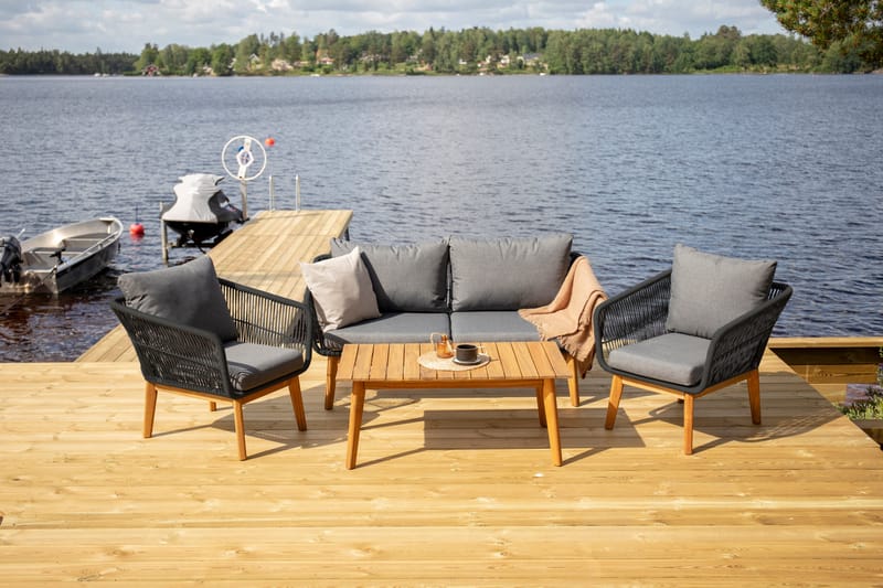 Chania Loungegruppe Svart - Venture Home - Verandamøbler - Sofagruppe utendørs - Loungesett