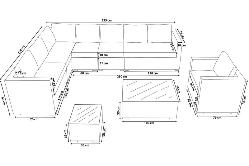 Comfy Loungegruppe 76 cm - Hvit - Verandamøbler - Sofagruppe utendørs - Loungesett