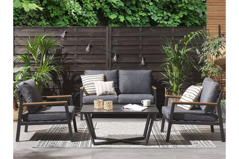 Hagemøbelsett 4-seters mørkegrå DELIA - Svart - Hagemøbler - Loungemøbler - Loungesett