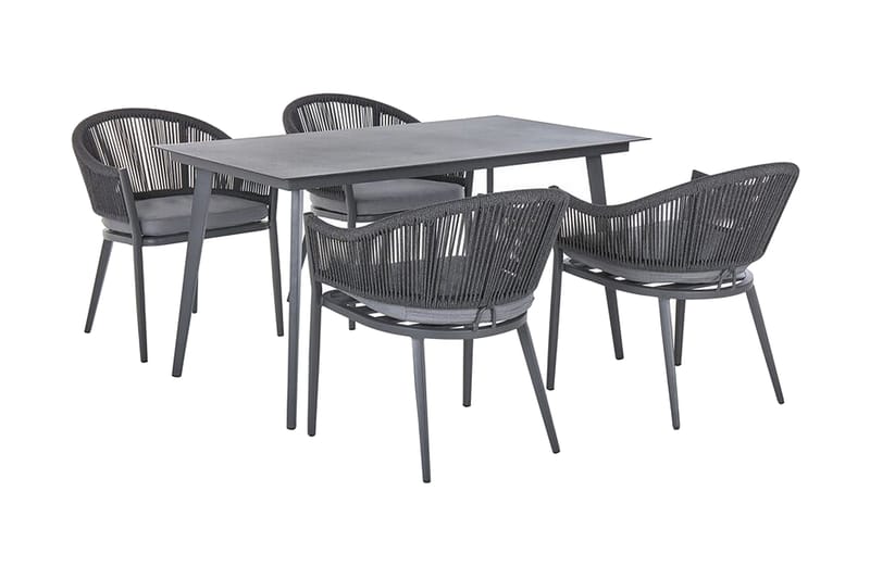 Hagesett med bord og 4 stoler i aluminium MILETO - Grå - Verandamøbler - Sofagruppe utendørs - Loungesett