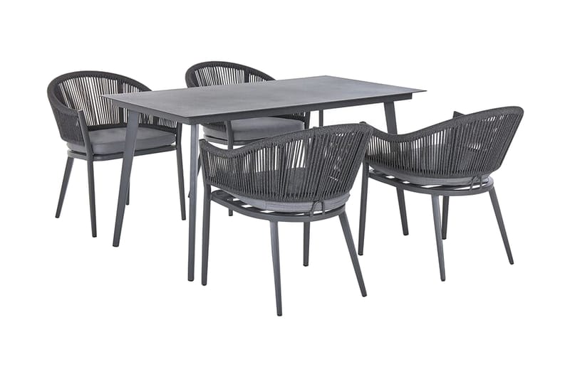 Hagesett med bord og 4 stoler i aluminium MILETO - Grå - Hagemøbler - Loungemøbler - Loungesett