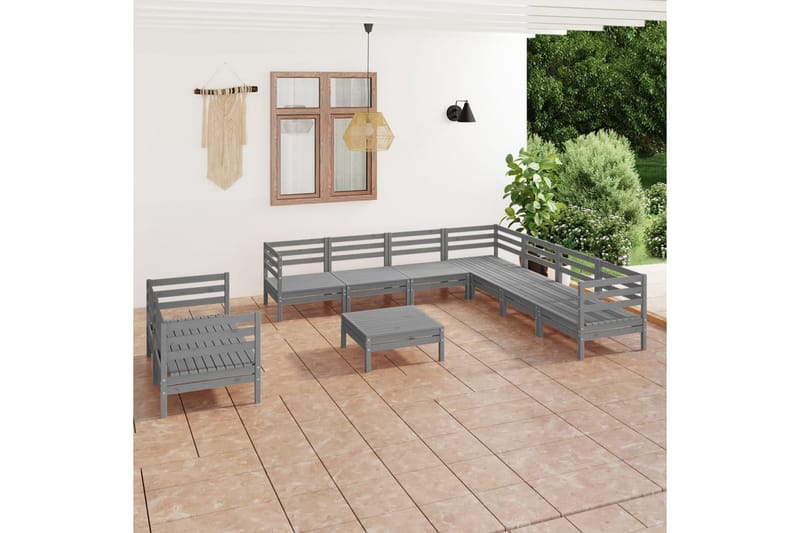 Hagesofagruppe 10 deler grå heltre furu - Grå - Verandamøbler - Sofagruppe utendørs - Loungesett