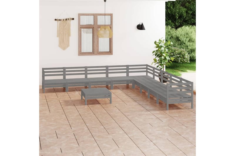 Hagesofagruppe 10 deler grå heltre furu - Grå - Loungesett - Verandamøbler - Sofagruppe utendørs