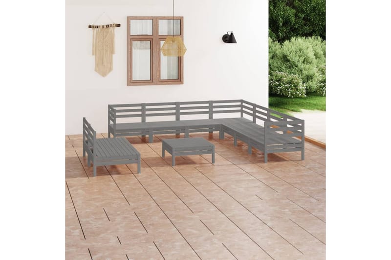 Hagesofagruppe 10 deler grå heltre furu - Grå - Loungesett - Verandamøbler - Sofagruppe utendørs