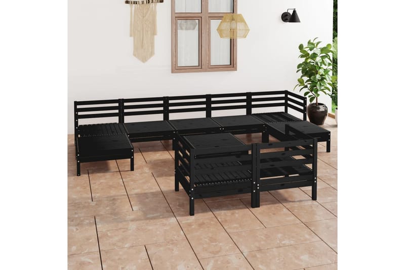 Hagesofagruppe 10 deler heltre furu svart - Svart - Verandamøbler - Sofagruppe utendørs - Loungesett